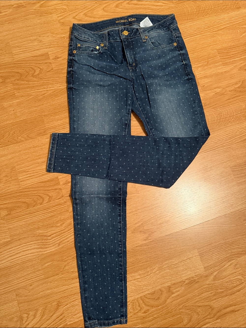 Michael Kors Navy Blue Polka Dot Skinny Jeans